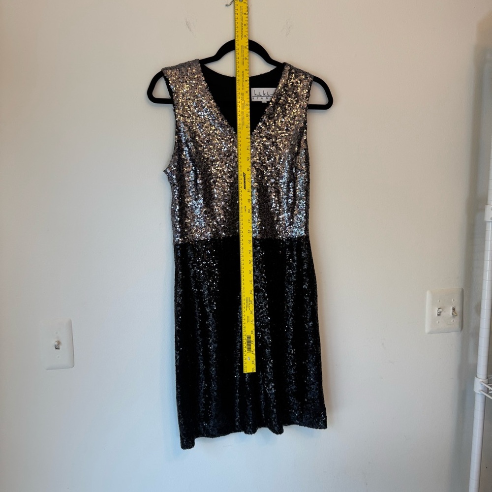 Nicole Miller Elegant Silver Black Sequin Dress Evening Occasion Date 0012 - Picture 4 of 15